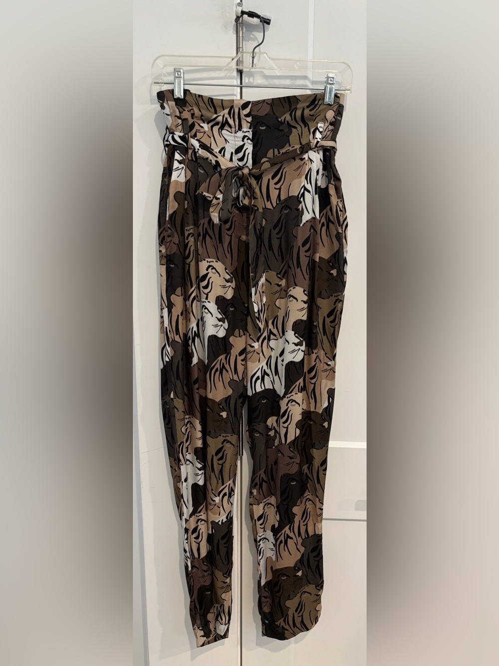 Pinko Italy Women’s Wild Cat Print Paper Bag Waist Pants.